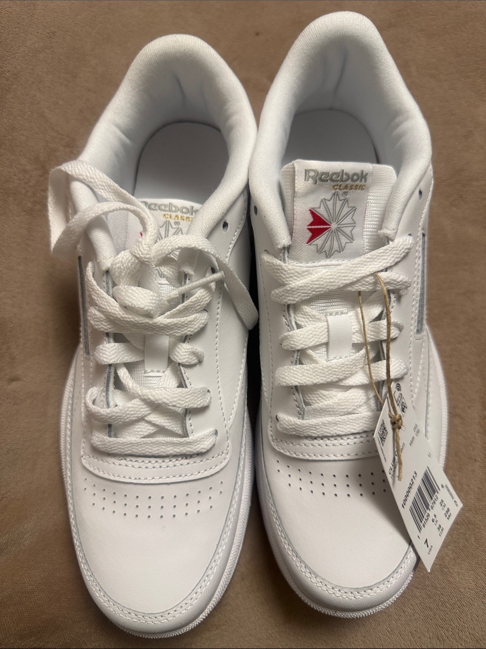 Reebok White Leather Classic Low-Top Sneakers with Red Logo